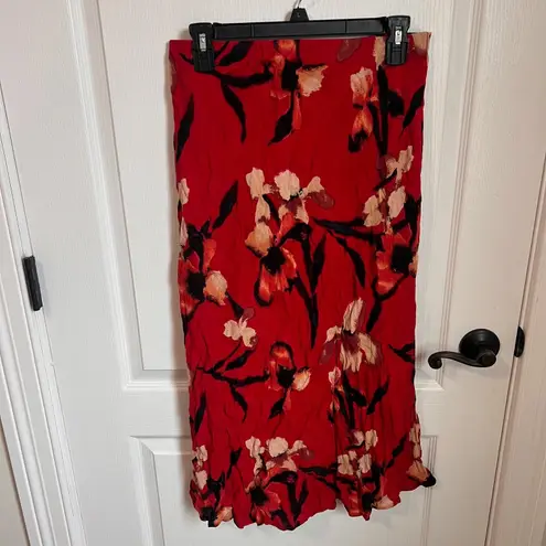 Band of the Free Womens Heart Beat Floral Midi Skirts Side Slit Large Red NWT
