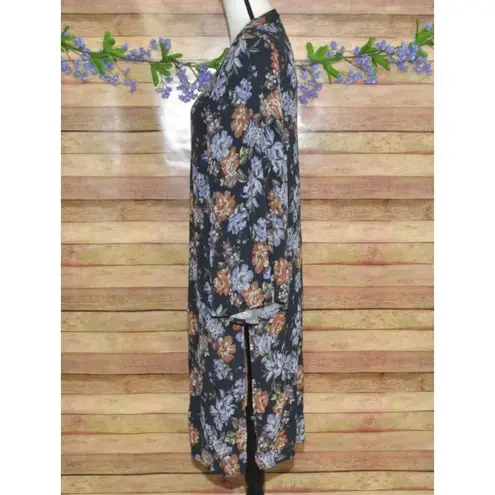 Little Lies Open Front Floral Cardigan Kimono Size XS Blue Floral Bell Sleeve