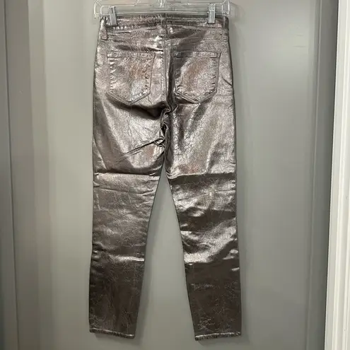 L'Agence L’agence Women’s Silver Metallic Margot Cropped High Rise Skinny Jeans Size 25