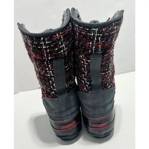 Khombu Elysse Rubber Upper Water Resistant Boots Plaid Lace Up Black Red 8