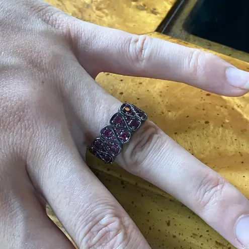 Natural Raspberry Garnet Black Rhodium Over Sterling Silver Ring Size 8