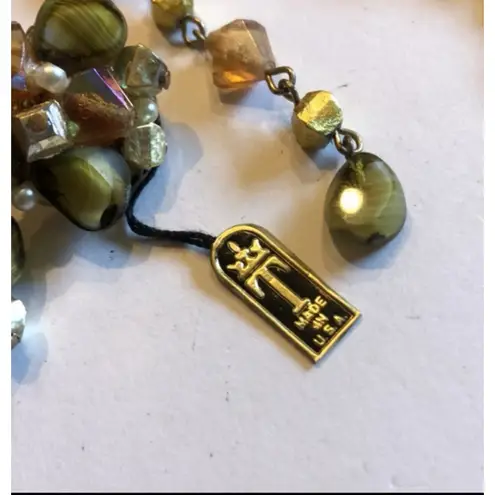 Trifari Jewels by Green & Rainbow Beaded AB Multi Strand Necklace Earrings Set