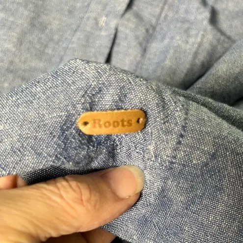 Roots Canada Chambray Linen Cotton Tunic Shirt Dress Blue L Minimalist Fall