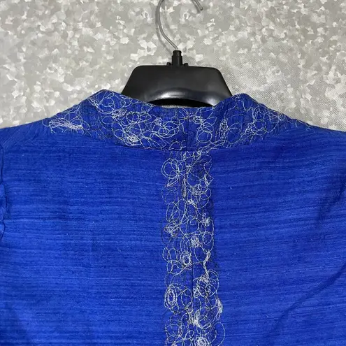 Embroidered Handmade Women's Blue Silk Bolero Jacket