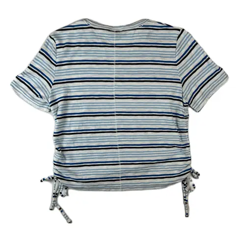 VERONICA BEARD JEANS Blue White Striped Tie Side Crew Neck T Shirt Top Womens M Size M