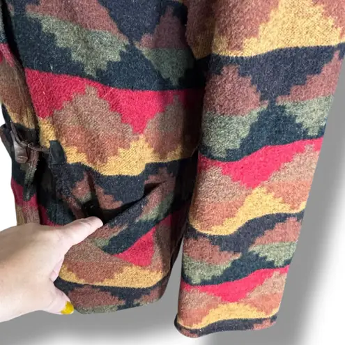 Vintage Rafaella Wool Blend Aztec Southwest Toggle Coat Jacket Small Multicolor Red
