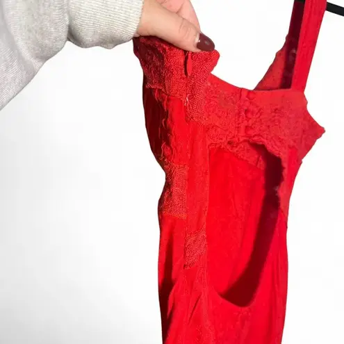 Light Before Dark size S red slip style mini dress with lace and an open back