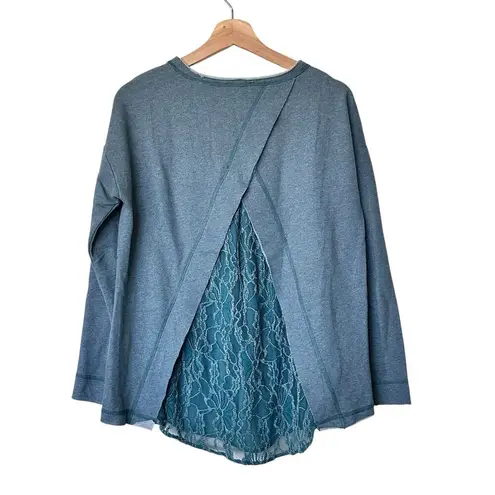 Sundance Sweatshirt Women's XS Teal Blue Green Split Back Lace Detail