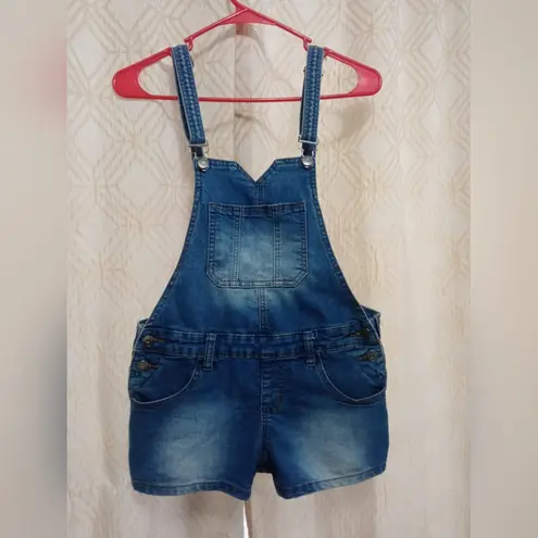 CHIQLE Denim Architect Bib Cutoff Shorts Frayed Hem Pouch Blue Size S