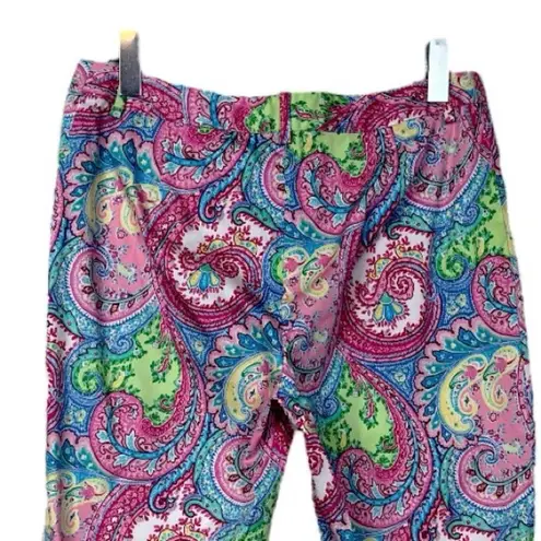 Island Republic Crop Pants Casual Mid Rise Pink Blue Paisley Women’s Size 10