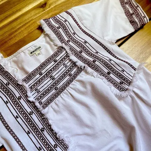 Whistles Selina Embroidered Frayed Cotton Sack Dress Mini Ivory Size 2 Small