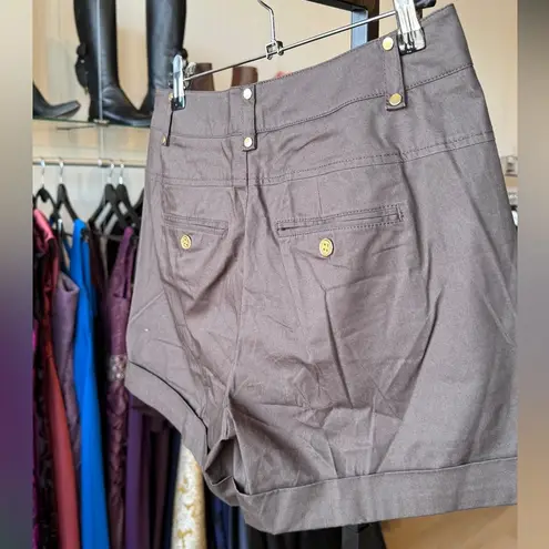 W By Worth  Dark Brown Mid-Rise Shorts w/ Gold Button Details & Cuffed Hems