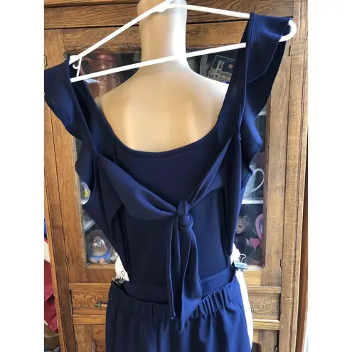 PRETTYGARDEN  Navy Blue Sleeveless Pinafore Jumpsuit Pants Ruffles Tie Back Small