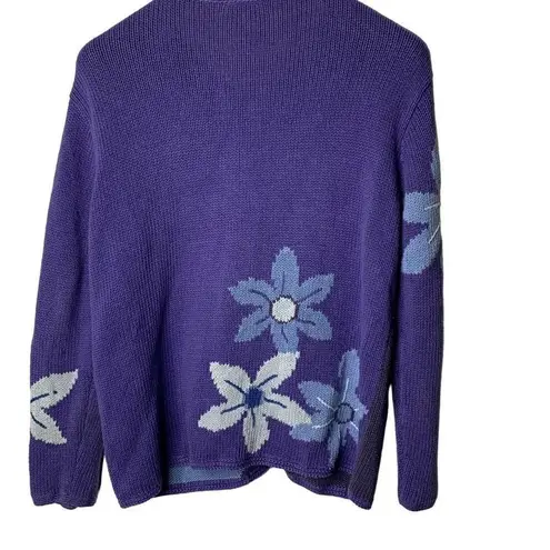 Coldwater Creek Vintage 90’s Y2K Cottagecore Cardigan Blue With Floral Pattern s