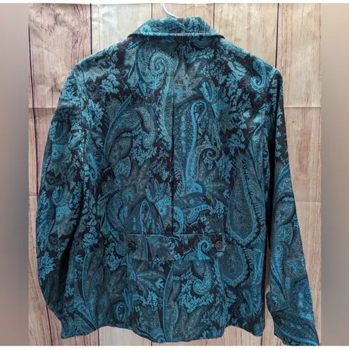 Laura Ashley Paisley Brocade Jacket Blazer Teal Black Women's Size S