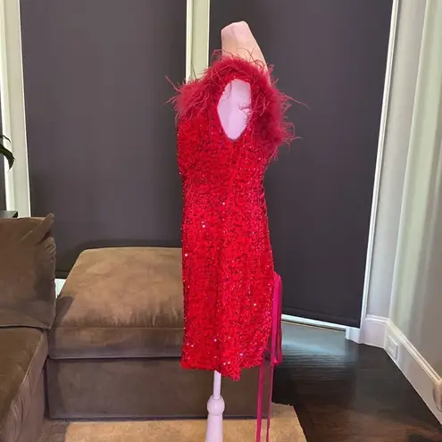 Women’s Pink Short Feather & Sequin One Shoulder Prom Party Dress Size 14 *READ Pink