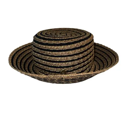 ERIK JAVITS Squishee Striped Straw Bucket Hat UPF 50 Packable Sun Beach Women’s Tan