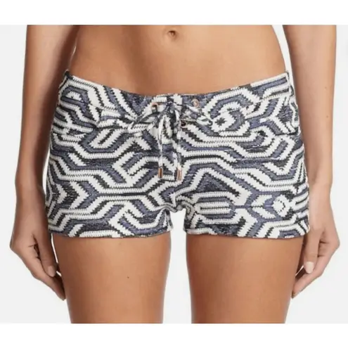 Melissa Odabash Womens Blue White Knit Shorts Size M Coverup Swim Mid Rise Size M
