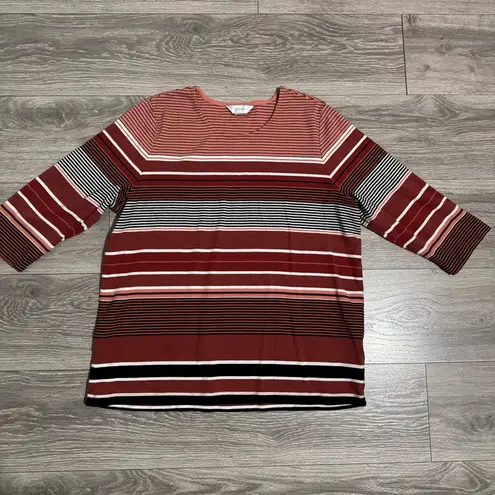 cj banks Plus Women 3/4 Sleeve Striped Lightweight Red and Black Blouse Sz 1X