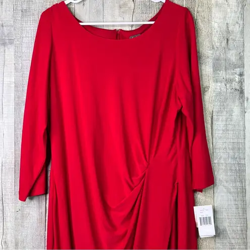 Taylor Woman 14W Crewneck 3/4 Sleeve Red Sheath Ruched Cinched Faux Wrap Dress