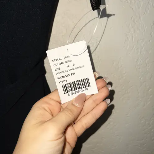 Dessy Collection New Midnight Navy Spaghetti Strap Crepe Sash Jumpsuit Size 12