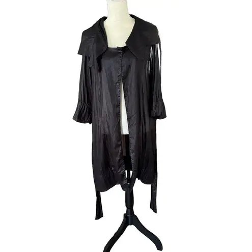 Poleci Jacket Coat Size 12 Black Trench Draped Crinkled Wide Collar Modern Chic