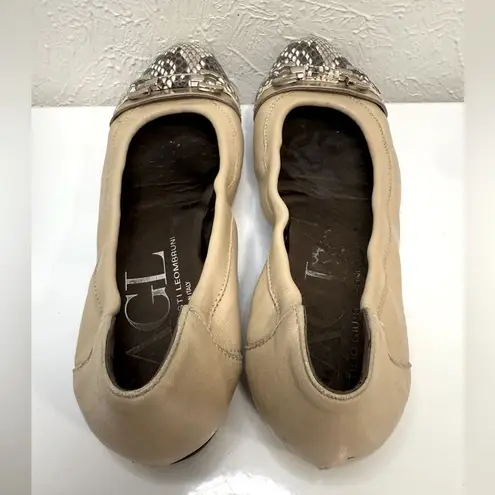 AGL Snakeskin Toe Beige Flats Gold Buckle Size 37 EU US 6.5 GUC