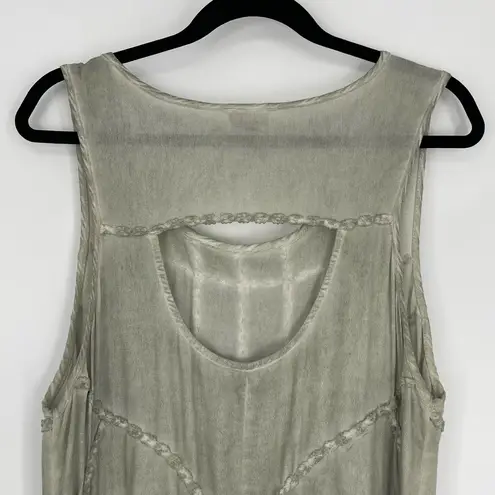Beverly Hills Polo Club POL Women's Olive Green Ruffled Textured Seam Sleeveless Boho Tunic Blouse Small
