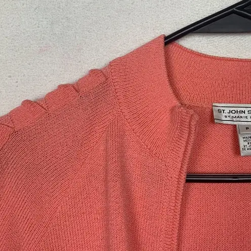 St. John sport womens p small pink wool knit zip up braided sweater barbie vintag