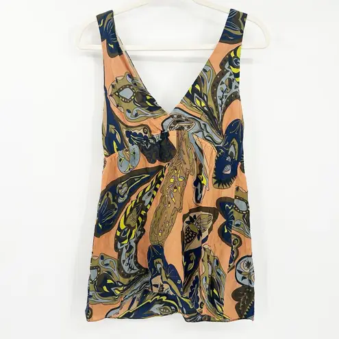 Gala Womens Y2K Vintage Artsy Quiet Luxury 100% Silk Printed Babydoll Top Size L Orange Size L