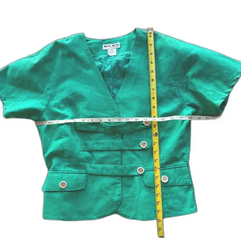 Linen Button Front Blazer Pockets Women Size 7 Ramie Cotton Preppy Office Green Size M