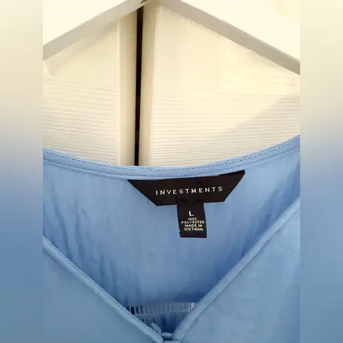 Investments Light Blue V-Neck Blouse Top Bow Tie Sleeve Size Large