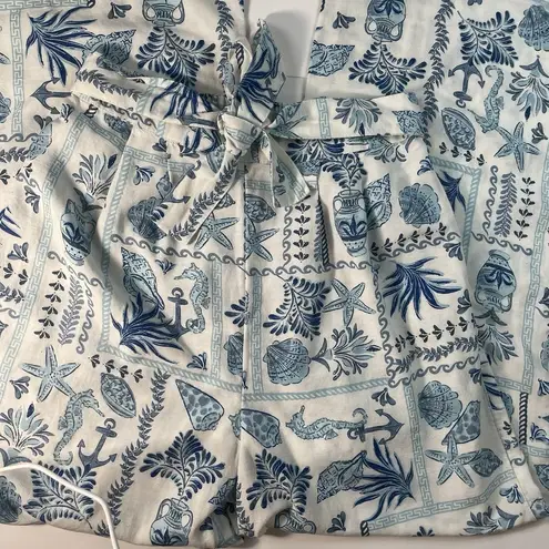 Midnight sky 2 Piece M Coastal Blue Seashell Print Crop Top Pants Linen Blend