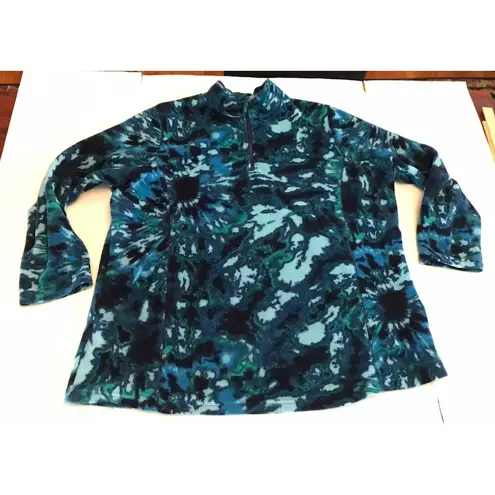 Woman Within  1/4 Zip Pullover Jacket Plus Size Microfleece 1X Blue Camouflage GB