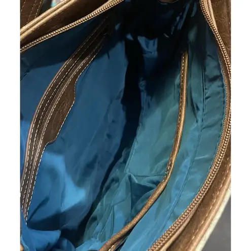 Way West Vintage Concealed Carry Crystal Studded Tooled Lined Security Purse Bag Brown