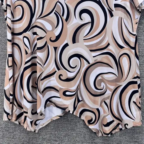 Slinky Brand Vintage Womens Blouse Size 2X Brown Swirl Short Sleeve Made in USA