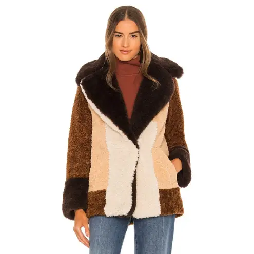 ALC Frank ALC Stefan Colorblock Sherpa Coat Brown Tan Size Small
