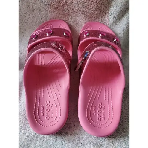 Crocs  Benefit X Limited Edition Pink Glitter Sandals Slip On Shoe Slippe…