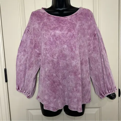 Pilcro Anthropologie Thermal Top Waffle Knit Pink/Purple Tie-Dye Washed Finish S