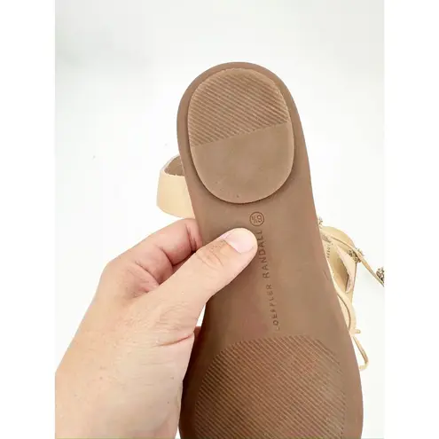 Loeffler Randall Saskia Tan Leather Pompom Lace Up Strappy Flat Sandals Size 6.5