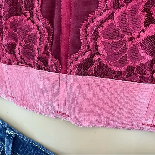 Goddess (42B) American VINTAGE 90s Red Hand Dyed Floral Lace Bustier Size undefined