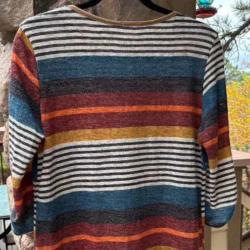 Wanna B Size M Boho Striped Mini Dress Tunic Top Tan Blue Ivory Gray Wine