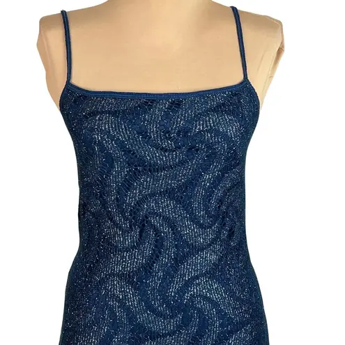 Whimsygoth Sparkly Slip Maxi Dress M Fringe Navy Blue Gothic Stretch Dramatic Size M