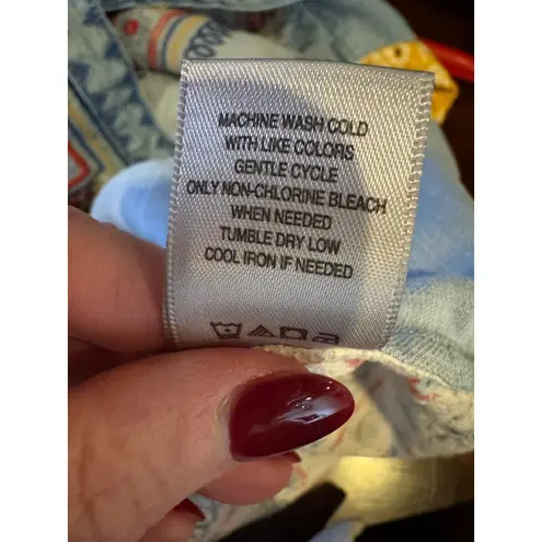 John Mark Shirt Women Large Blue Embroidered Floral Aztec Button Up Boho Cottage - Image 12