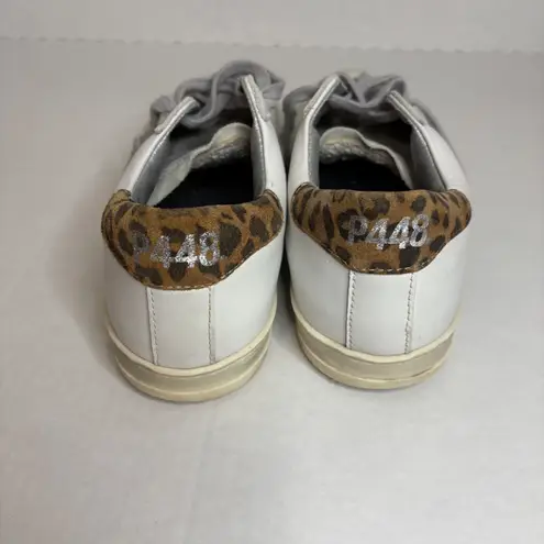 P448 White Leather Sneakers Leopard Print Heel Casual Shoes