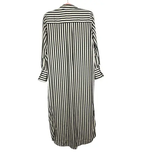 Banana Republic  Factory Cream Black Striped Satin Long Sleeve Maxi Shirt Dress