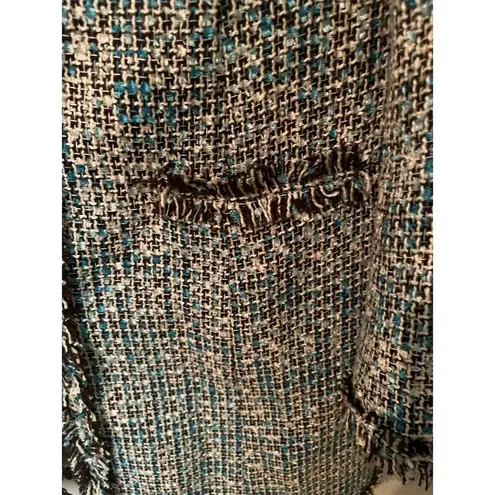 Tyler Boe Women's Blue Tweed Open Front Jacket Collarless Coat Medium