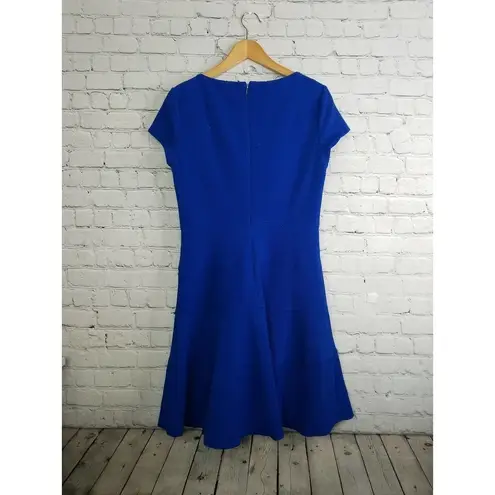 Rebecca Taylor  Dress 12 Womens Textured Cap Sleeve Tiered Fit & Flare Blue