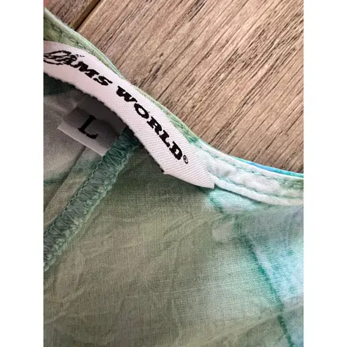 Jams World Sleeveless Tank Dress Green Blue Large V-Neck Botanical Hawaiian