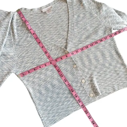 House of Harlow 1960 Ribbed Button Crop Cardigan Sweater Blue Cream Large